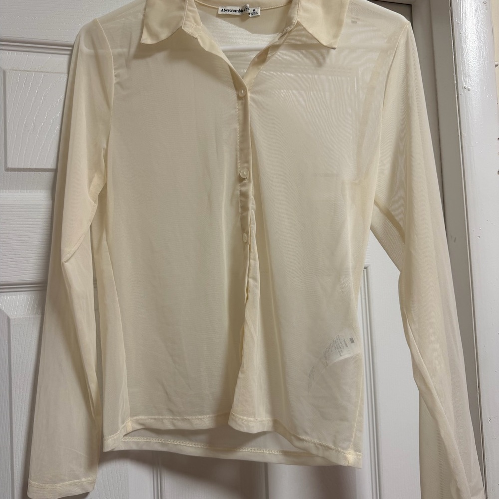 Abercrombie & Fitch Sheer Button-Down Shirt in Ivory
